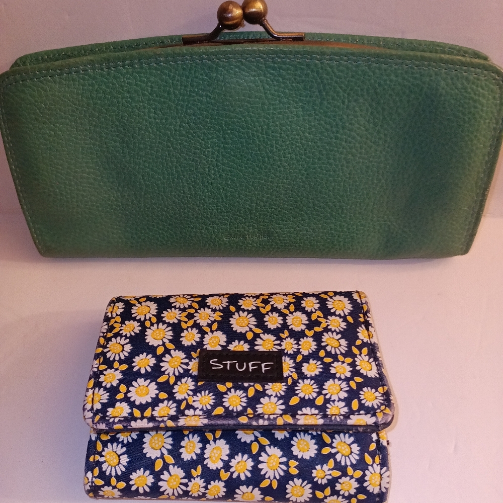 Green Purple Wallet Clutch Coin Slots Leather Daisy Wallet Blk Yellow Canvas Key